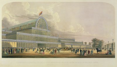 El Transepto del Palacio de Cristal, desde la Puerta del Príncipe de Gales, dibujado por C. Burton, pub. por Ackermann y Co., 1881 de English School